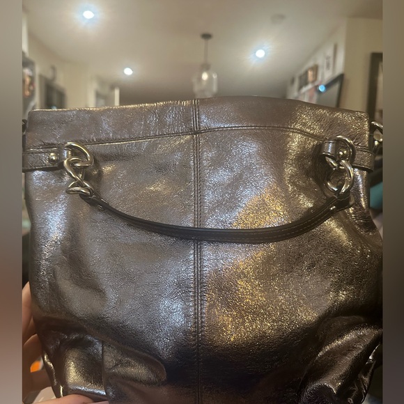 LIKE NEW COACH Brooke Handbag Leather Pewter Silver Metallic Hobo Bag Purse - Picture 7 of 9